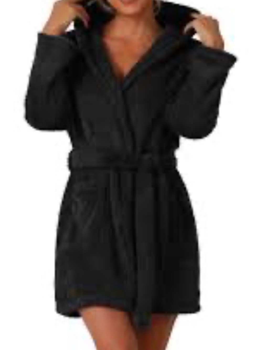 NWT No Boundaries Black Hooded Terry Wrap Robe with Pockets sz4/6